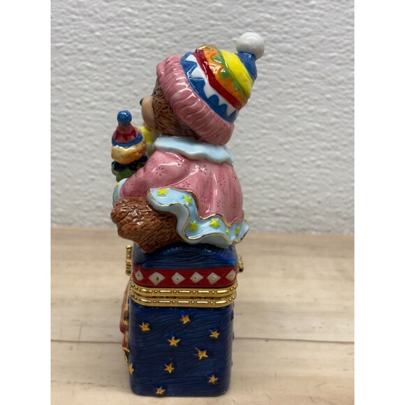 Traditions Porcelain Decorative Trinket Box Hand Painted Teddy Bear With Toys - Picture 3 of 16